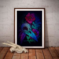 Crow Skull / Gothic wall decor / Dark art poster / Spooky art