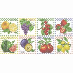 Fruit, Strawberry, Lemon, Watermelon, Grape, Plum, Cherry, Orange, Apple, Machine Embroidery Design, Cross Stitch.