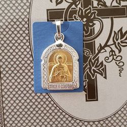 pantaleon the healer christian medallion pendant silver and gold plated handmade free shipping