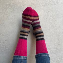 Pink striped womens wool socks