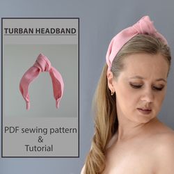 Turban headband pdf sewing pattern, hair accessories digital download, diy fascinator headband tutorial