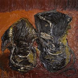 Original Oil Painting Vincent Boots Van Gogh Style Hand Made Oil Impasto Small Artwork 8х8 by NadyaLerm