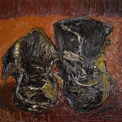 original oil painting vincent boots van gogh style hand made oil impasto small artwork 8х8 by nadyalerm