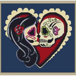 heart cross stitch pattern, skull cross stitch pattern