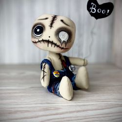Spooky voodoo toy, collectible art creepy cute doll, rag doll, rag toy, horror doll, goth cloth toy