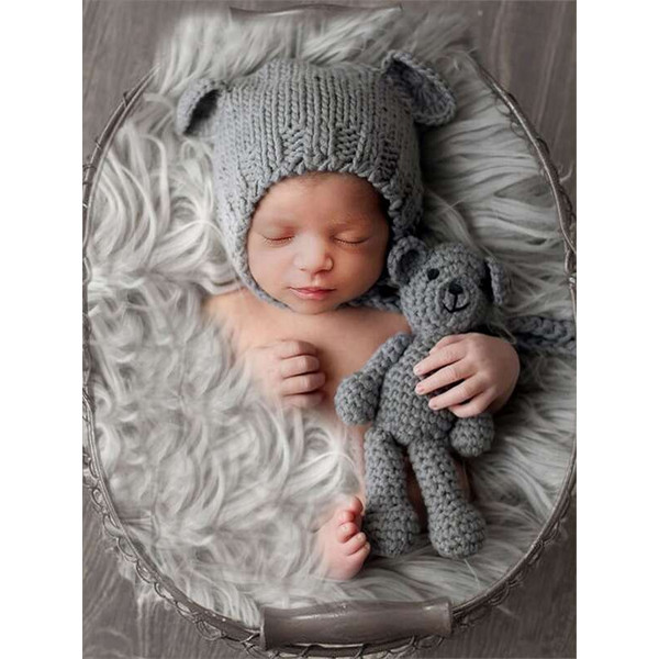 Newborn Baby 1 Set Knit Hat Bear Toy Girl Boy Crochet Costume Photography Props (1).jpg