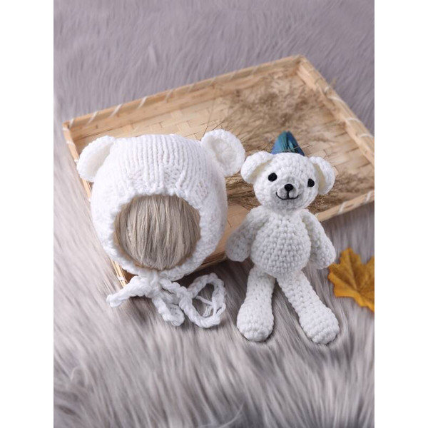 Newborn Baby 1 Set Knit Hat Bear Toy Girl Boy Crochet Costume Photography Props (2).jpg