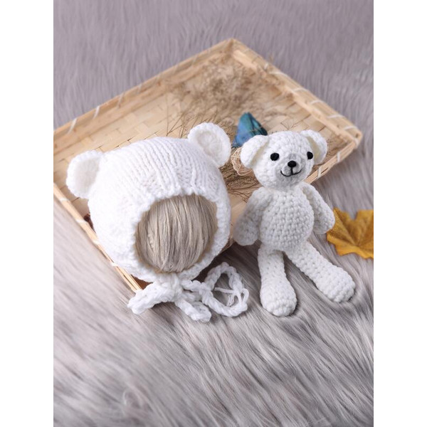 Newborn Baby 1 Set Knit Hat Bear Toy Girl Boy Crochet Costume Photography Props (3).jpg