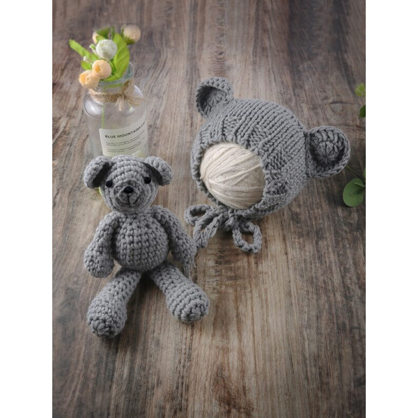 Newborn Baby 1 Set Knit Hat Bear Toy Girl Boy Crochet Costume Photography Props (4).jpg