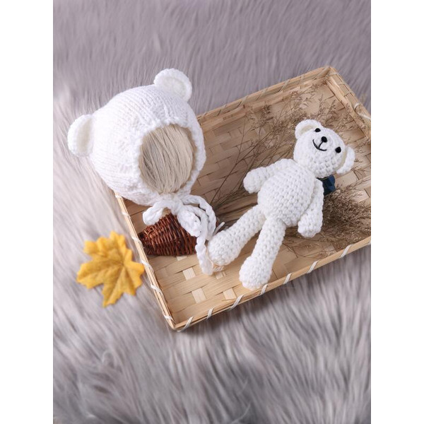 Newborn Baby 1 Set Knit Hat Bear Toy Girl Boy Crochet Costume Photography Props (5).jpg