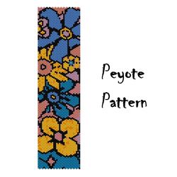 Flowers Peyote Pattern, Colored Beading Bracelet, Seed Bead Patterns, Beaded Graph, Digital PDF