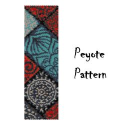 Ethnic Peyote Beading Pattern Bracelet, Mosaic Ornament Seed Bead Bracelet Pattern, Beaded Pattern Graph Digital PDF