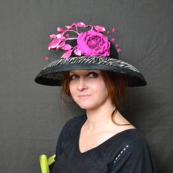 animal print derby hat, sinamay hat, Wide brim sinamay hat, Royal Ascot hat