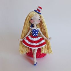 American doll, Miss America, amigurumi doll, american flag doll, crochet american doll