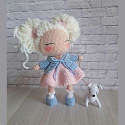 Crochet Baby Doll, Ragdoll for play, cute doll with dog, handmade doll,