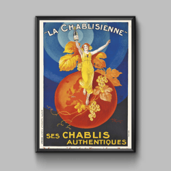 La Chablisienne, vintage alcoholic drinks poster, digital download
