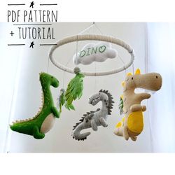 Dragon PDF pattern Felt DIY sewing dinosaur pattern Baby dinosaur mobile tutorial Felt dragon patterns