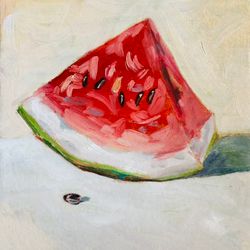 Watermelon original oil painting handmade wall art 6x6 inches