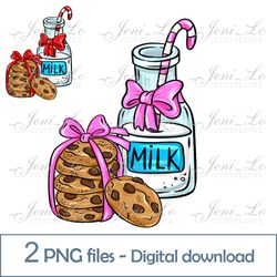 Christmas Cookies and Milk 2 PNG files Merry Christmas Sublimation Kids Christmas clipart Milk design Digital download