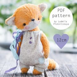 Fox sewing pattern with clothes, stuff fox pattern 4.5 inch
