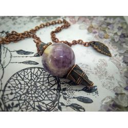 Small amethyst pendulum necklace Dowsing and divination sephoroton spherical pendulum