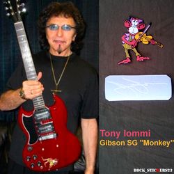 Tony Iommi stickers Monkey decal Gibson SG Custom Black Sabbath guitar plus vinyl autograph