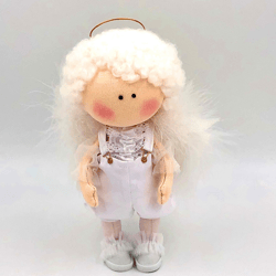 rag angel doll, handmade tilda, soft fabric puppe, miniature cloth doll
