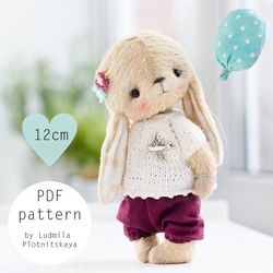 Artist teddy bunny pattern and pants pattern, 12 cm