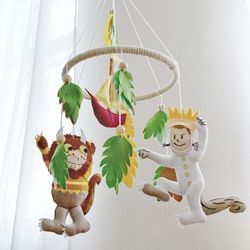Where the wild things are baby mobile nursery Woodland baby mobile for crib Cot baby mobile Max and Monsters