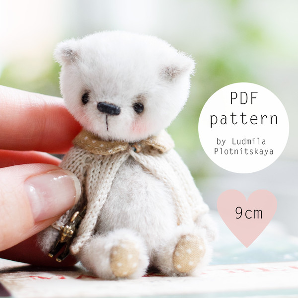 Miniature teddy bear pattern, joint teddy bear 9 cm - Inspire Uplift