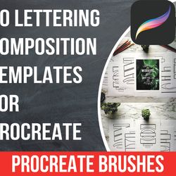 20 lettering composition templates for procreate, procreate brushes, procreate lettering, procreate stamps