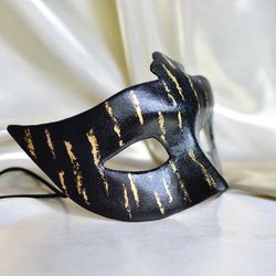 Black gold women masquerade mask.  Halloween costume mask. Venetian mask Colombina. Cosplay masks to masquerade costume.