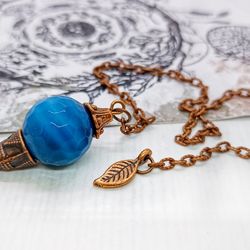 Blue agate pendulum necklace Crystal pendulum blue agate Dowsing divination sephoroton pendulum