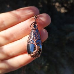 hematite wire wrapped tree of life pendant necklace, copper anniversary gift for wife, 7th anniversary gift for her