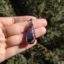 7th Anniversary Gift for him, Hematite Wire Wrapped Tree Of Life Talisman Pendant, Copper Anniversary Gift for Husband