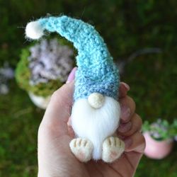 Turquoise felted gnome/Forest gnome/Preschool toys/Gnome boy