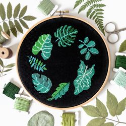 Tropical Leaves Cross Stitch Pattern