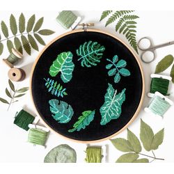 Tropical Leaves Cross Stitch Pattern
