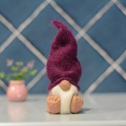 Purple gnome. Needle felted gnome. Handmade gnome