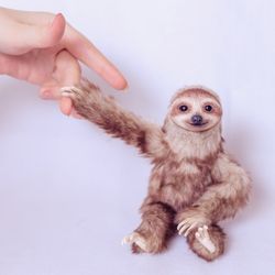 Sloth stuffed toy animal collectible ART doll Sloth handmade  interior decor toy