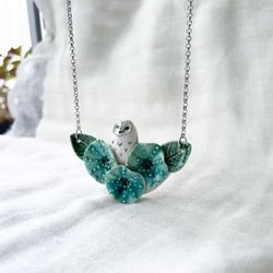 Ceramic barn owl necklace Cute owl pendant Whimsical owl necklace Owl lover gift Miniature porcelain owl totem pendant