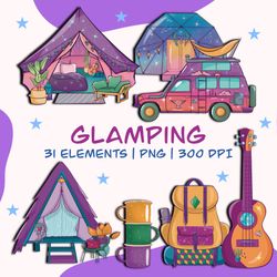 Glamping Clipart, Glamping illustrations, Camping Clipart