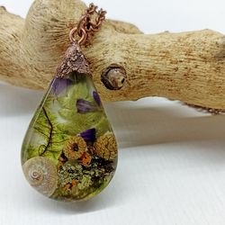 terrarium necklace copper rain forest resin necklace dried flowers necklace