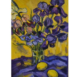 irises painting, oil painting, flowers painting, oil art, irises art