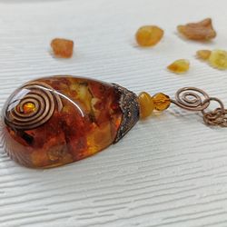 Amber and resin necklace Orgone EMF protection Orgonite necklace amber and copper