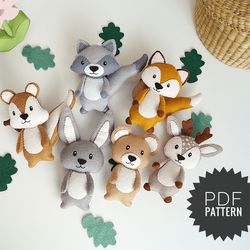 Felt animals pattern, woodland stuffed animals, felt toys pattern, felt ornaments, forest animals sewing DIY plush PDF