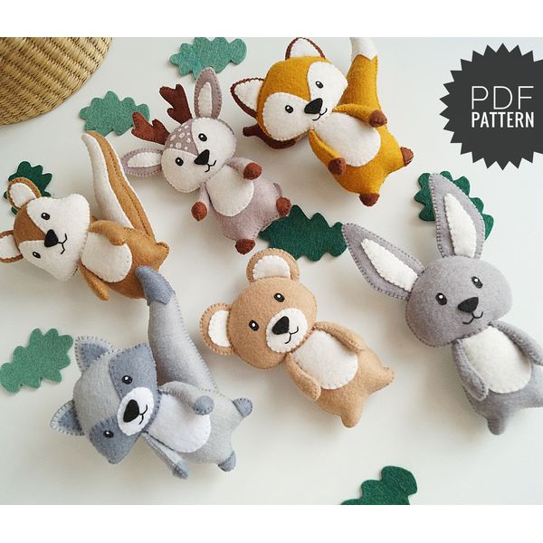 Felt animals pattern, woodland stuffed animals, felt toys pa - Inspire  Uplift
