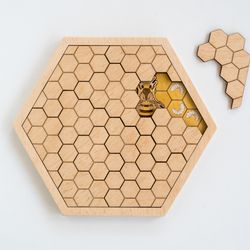 Wooden beehive puzzle Montessori Wooden game Wooden insects Bee