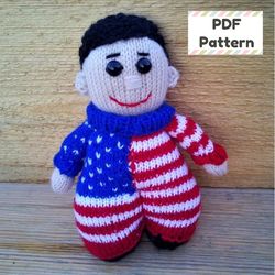 Boy doll knitting pattern, Patriotic knitting pattern, USA flag knit pattern, Independence Day knitting pattern