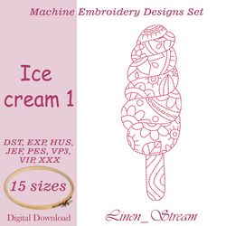 Ice cream 1 Machine embroidery design in 8 formats and 15 sizes from 2.5" to 9"